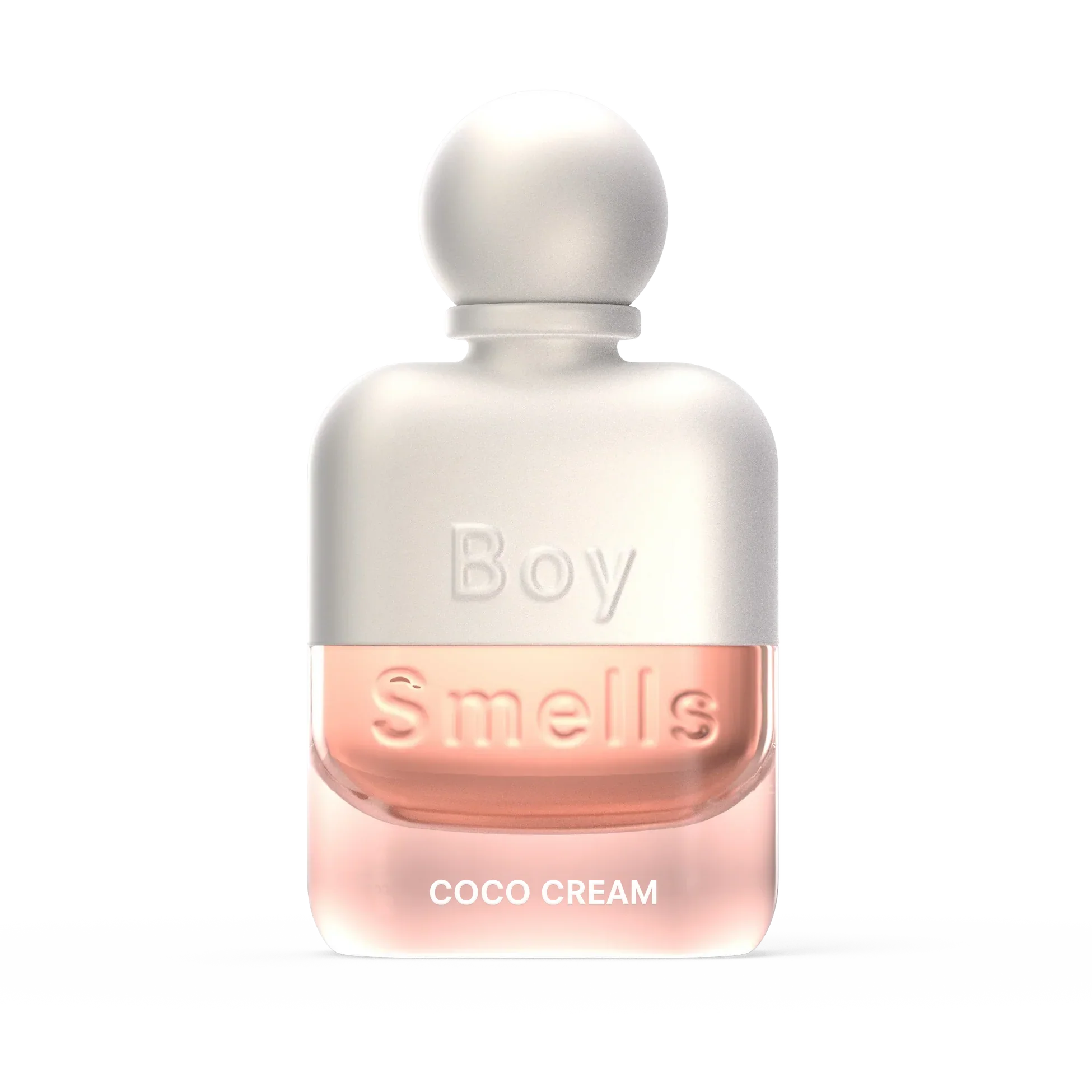 Perfume bottle labeled 'Boy Smells Coco Cream' on a white background