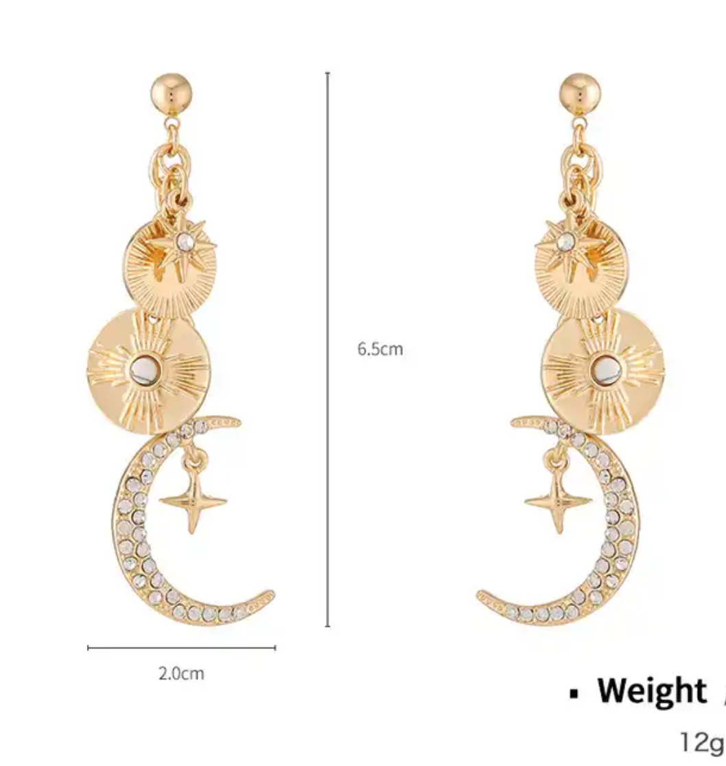 Celestial Charm Moon and Stars Cosmic Earrings Size