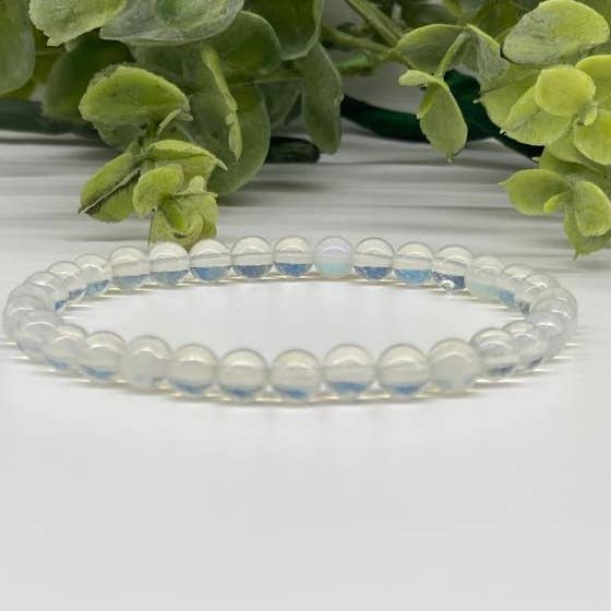 Opalite 6mm Smooth Bead Stretch Bracelet Full View