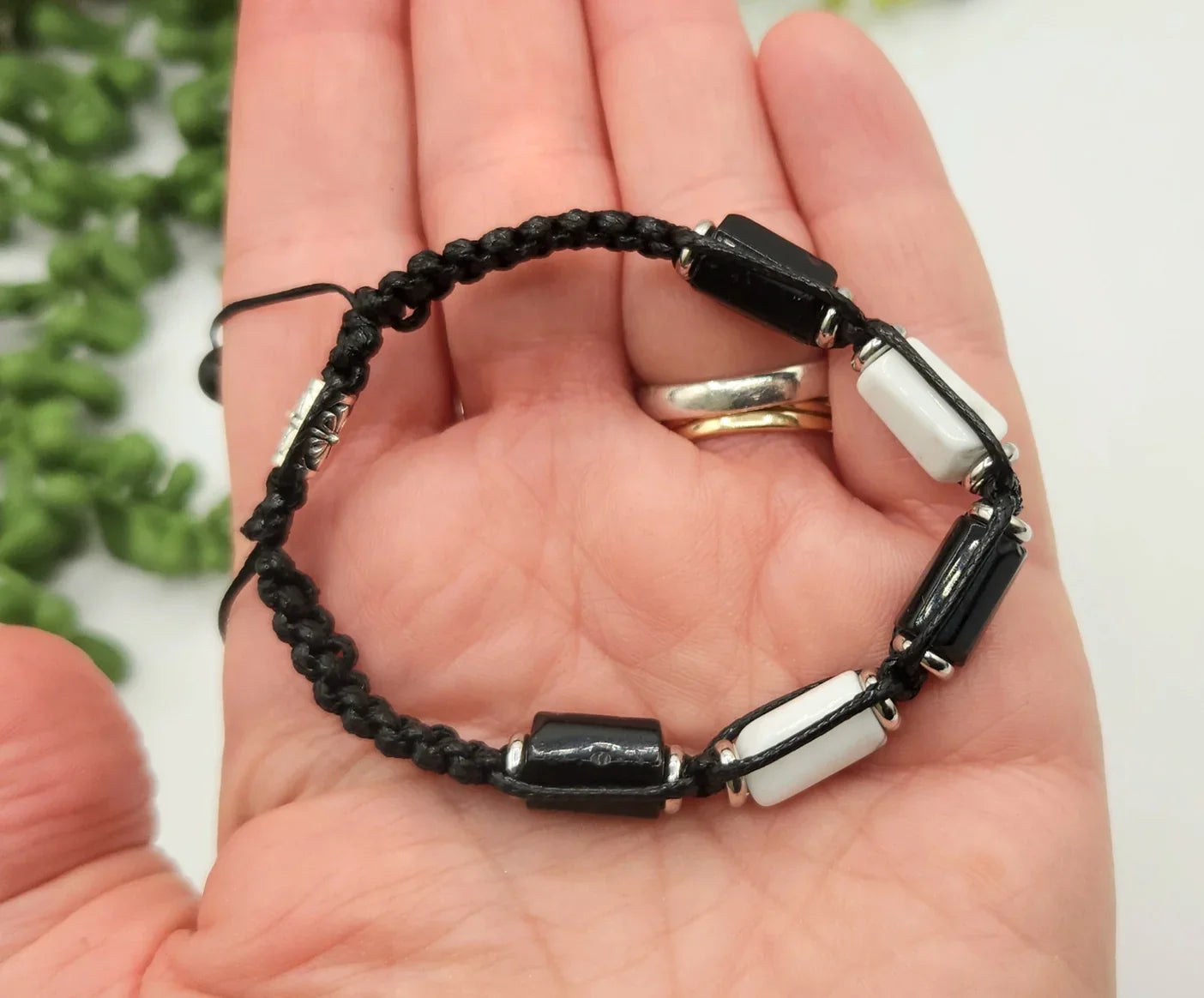 Black Tourmaline and Howlite Calm and Protected Adjustable Bracelet