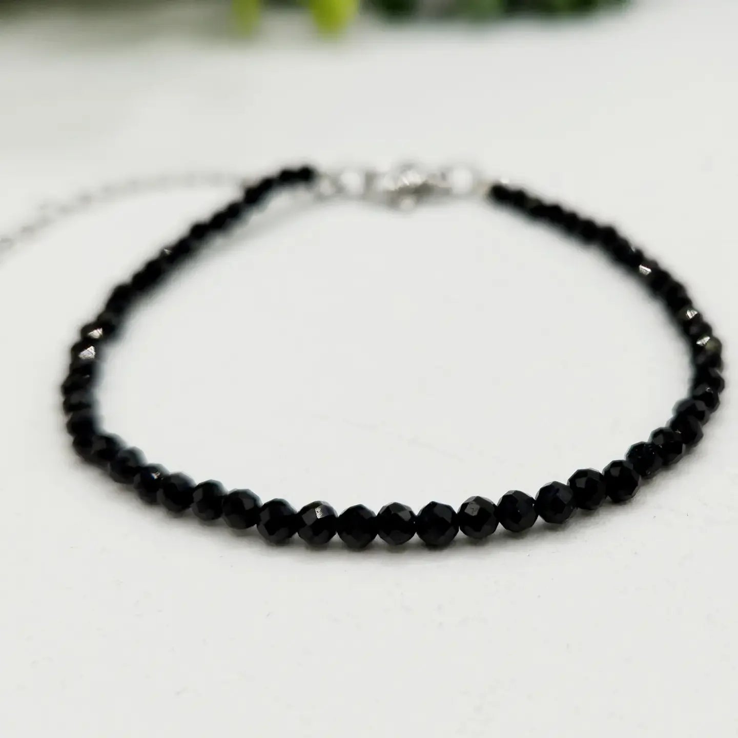 Black Spinel 3mm Faceted Bracelet for Strength, Protection, and Confidence Close Up