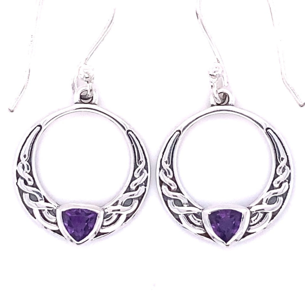 Celtic Wreath Earrlings with Faceted Amethyst Stone