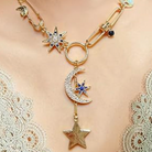 Celestial Charm Necklace on Paperclip Chain on Neck