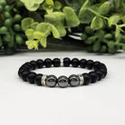 Hematite & Obsidian Matte 6mm Smooth Bead Stretch Bracelet On White