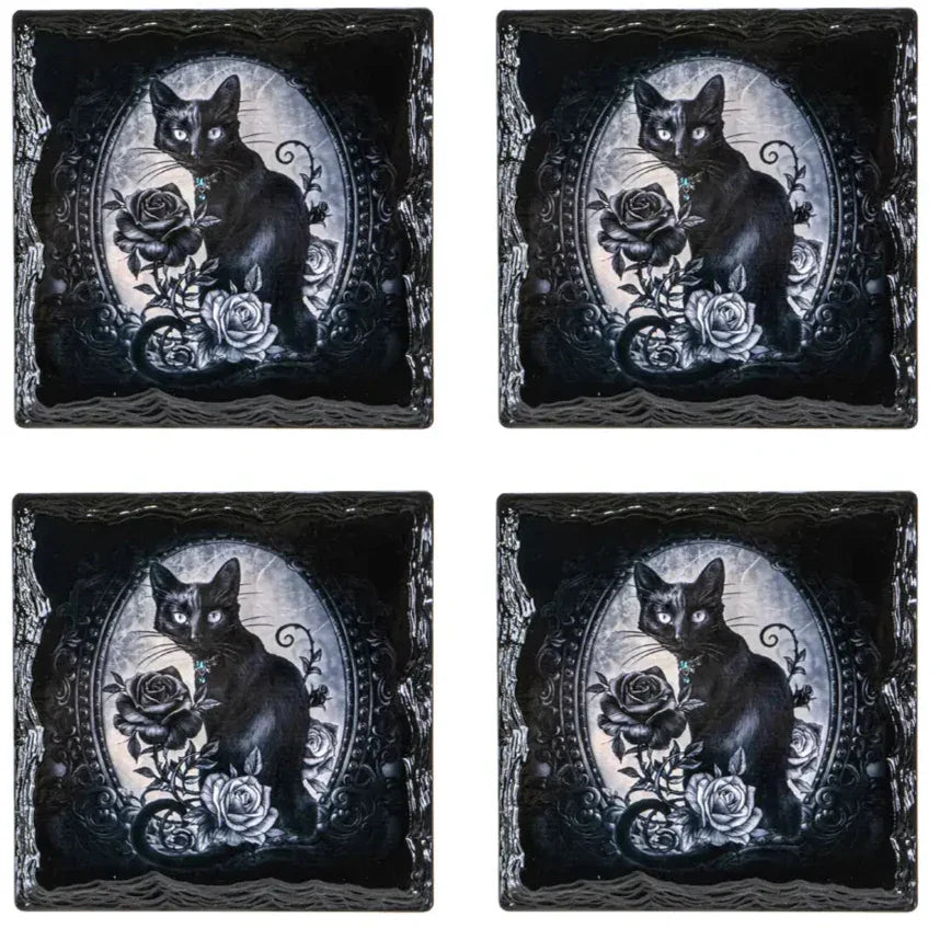 Cat with Roses Slate Coaster