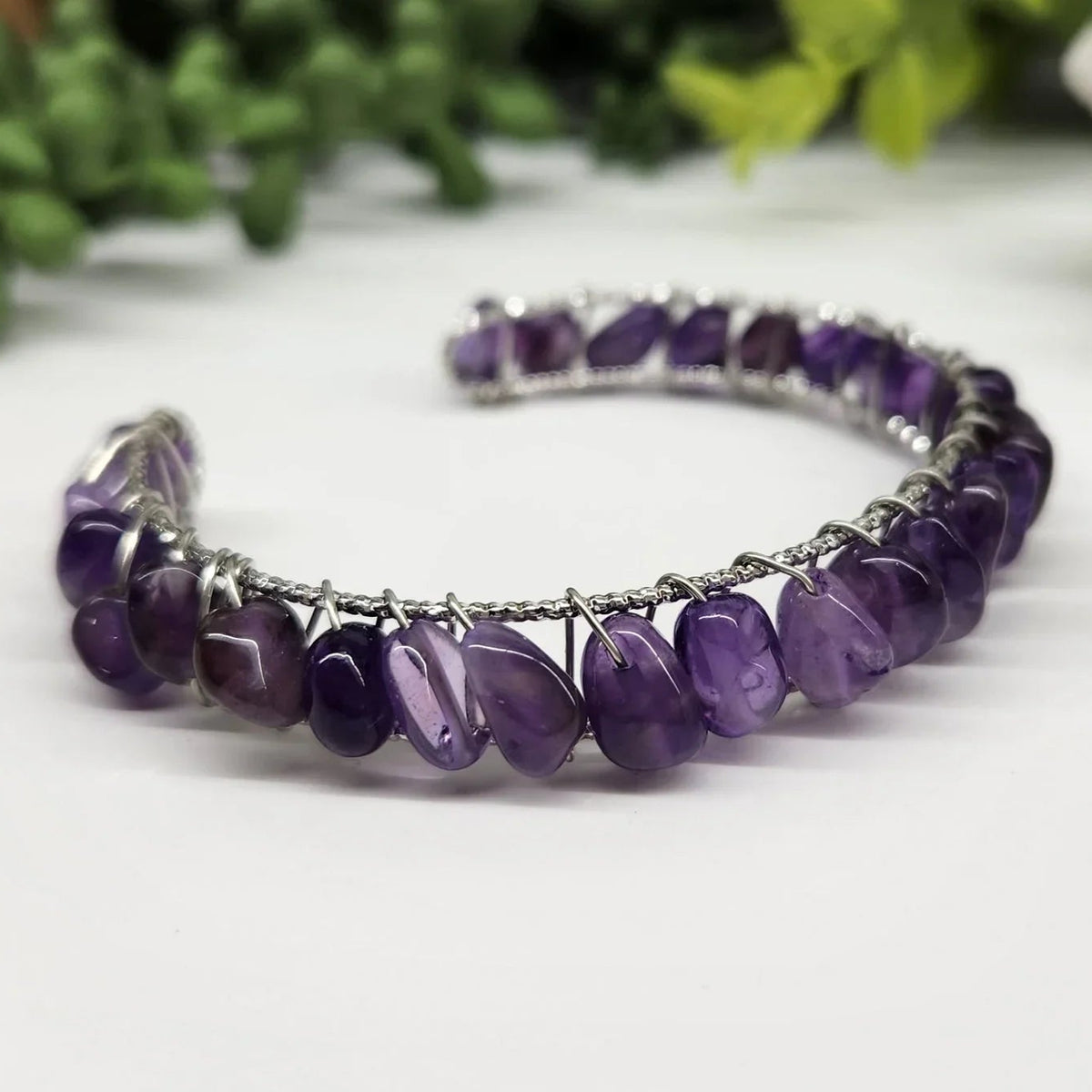 Amethyst Bangle Bracelet 18KT White Gold Overlay side view