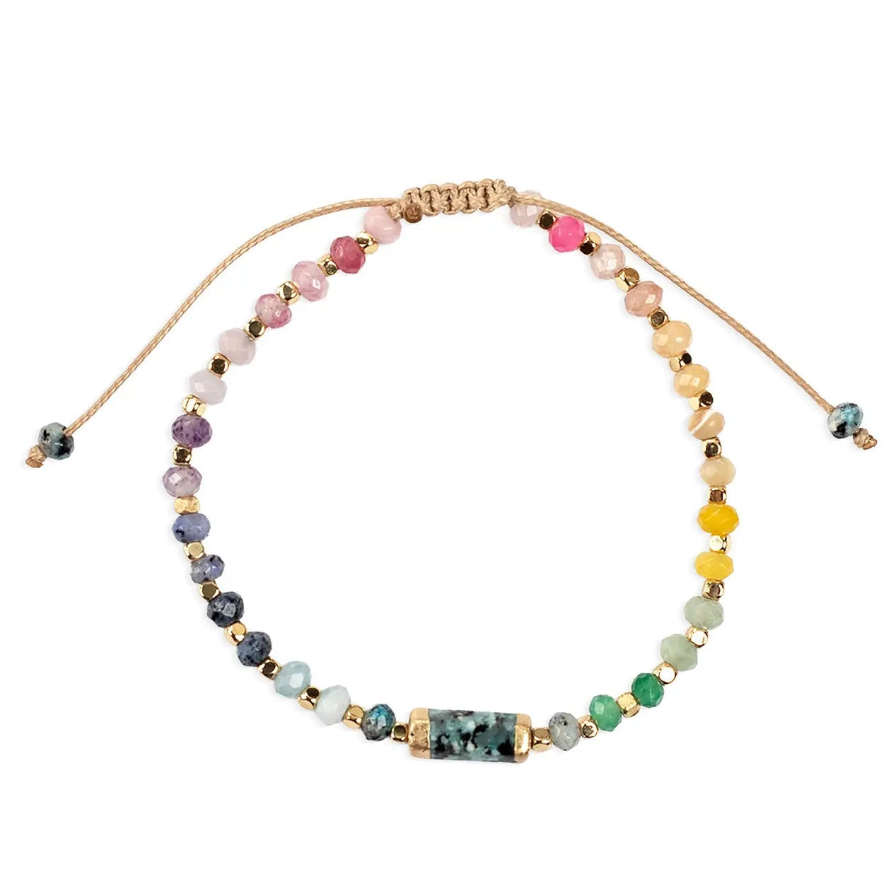 Multicolored beaded bracelet on a white background
