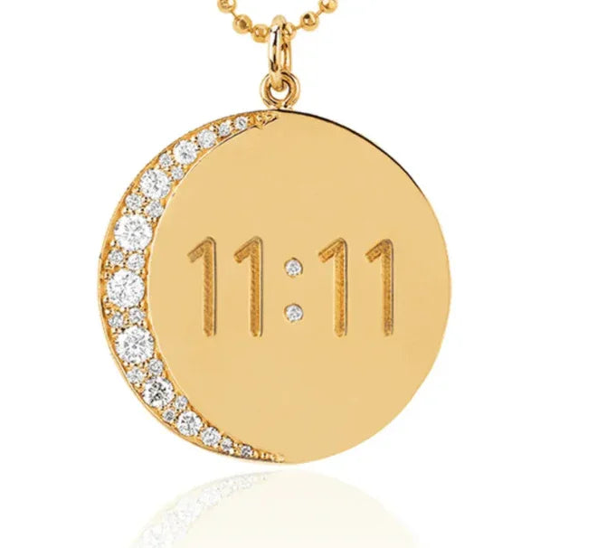 11:11 Crescent Moon Talisman Necklace Up Close