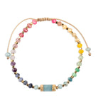 Multicolored beaded necklace on a white background