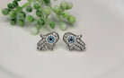 Silver Hamsa Stud Earrings CZ Crystals