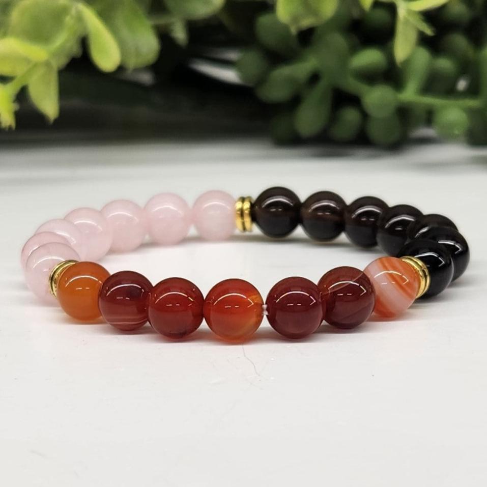 carnelian, rose qyartz grief loss bracelet  side view