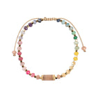 Multicolored beaded necklace on a white background