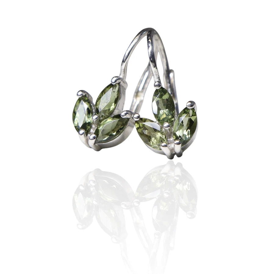 Fleur de Lis Faceted Leaf Moldavite Earrings