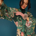 Fern Luxe Folk Art Floral Kimono Gown Up Close