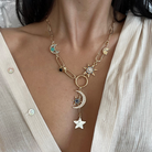 Celestial Charm Necklace on Paperclip Chain on Model