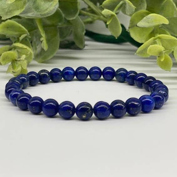 6mm Lapis Smooth Bead Stretch Bracelet Full view