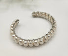 Pearls White Bangle Bracelet 18KT White Gold Overlay Close Up