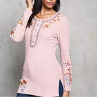 Mauve Thermal Henley on Model Front View