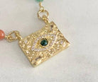 Evil Eye Protection Medallion Talisman 14K Gold Crystal Necklace Up Close