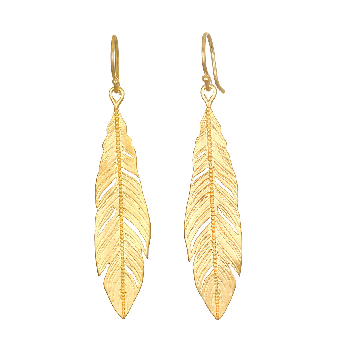 Spiritual Messenger Feather Earrings in Gold Plate