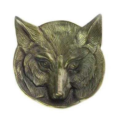 Bronze FOX head sculpture on a white background
