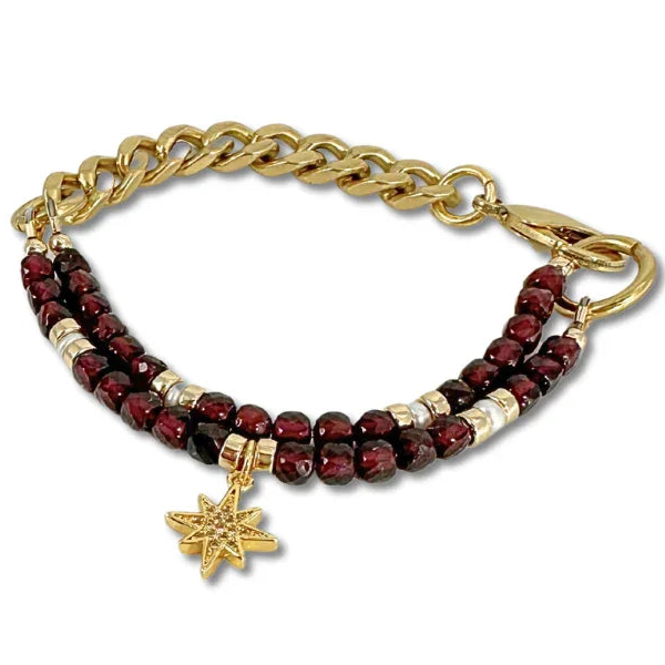 North Star Faceted Garnet and Brass Bracelet