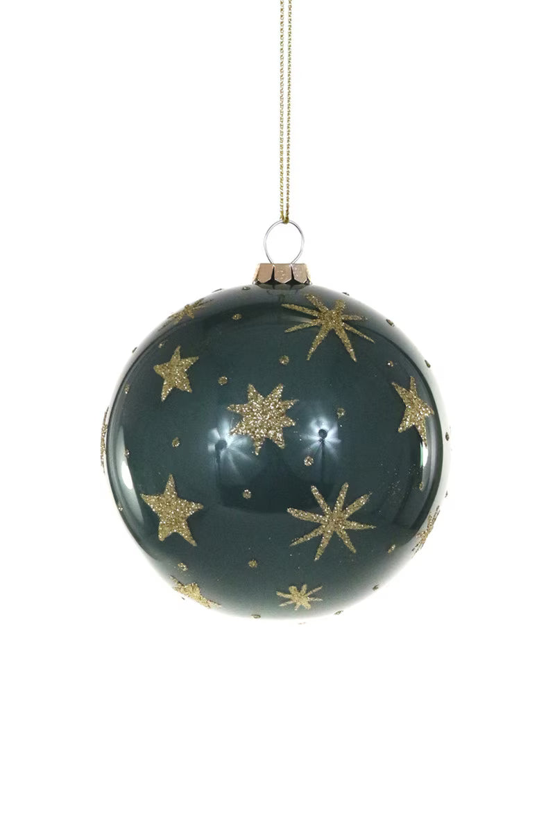 Starry Nights Teal Green Glass Ball Ornament
