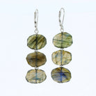 Pair of Labradorite stone earrings on a white background