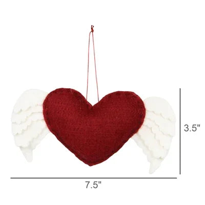 Winged Heart Felt Charm with Measurements