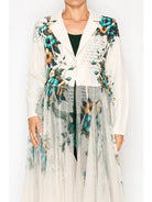 Hibiscus Cardigan Blazer w/ Long Mesh Layer Close Up View