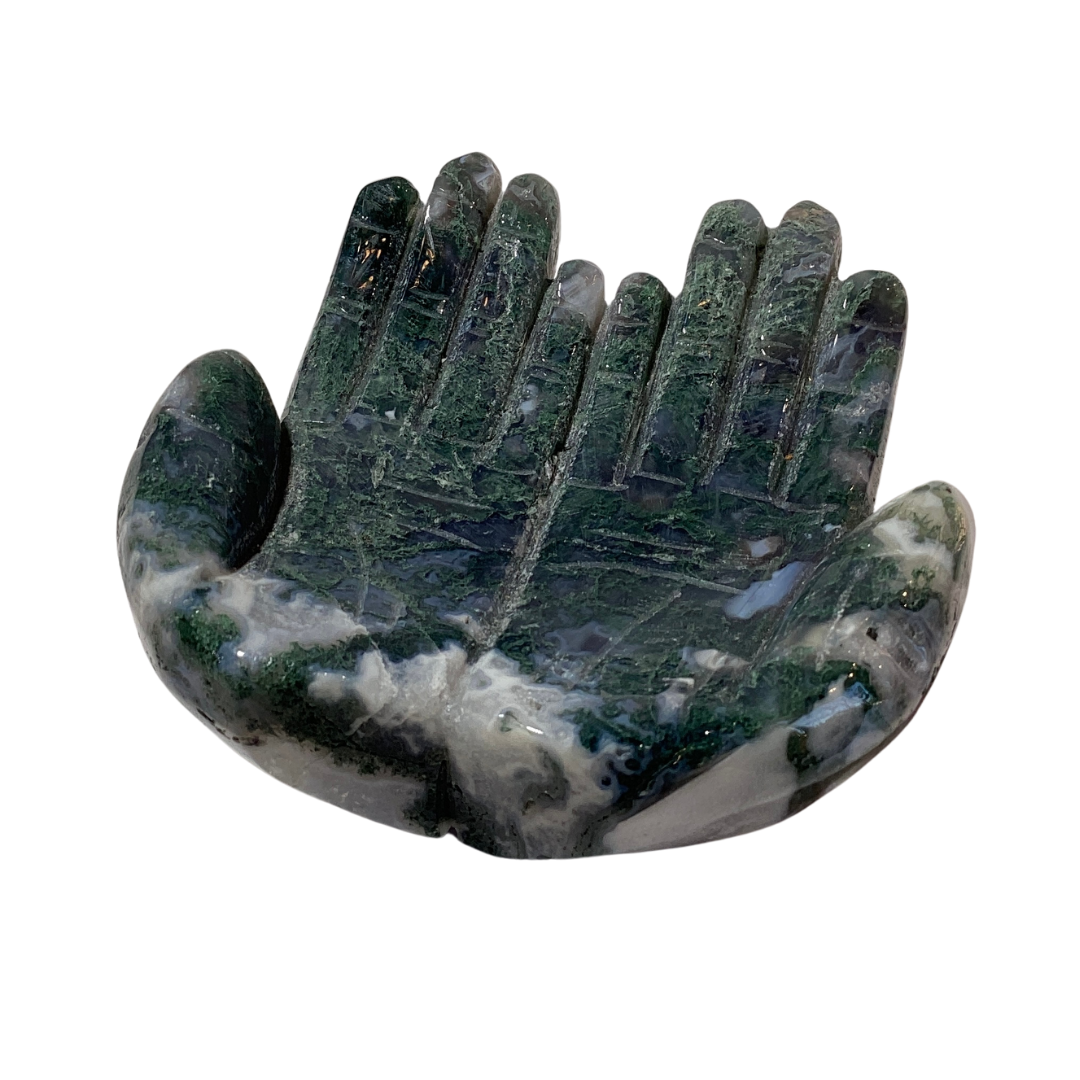 Moss Agate Cupped Hands Bowl