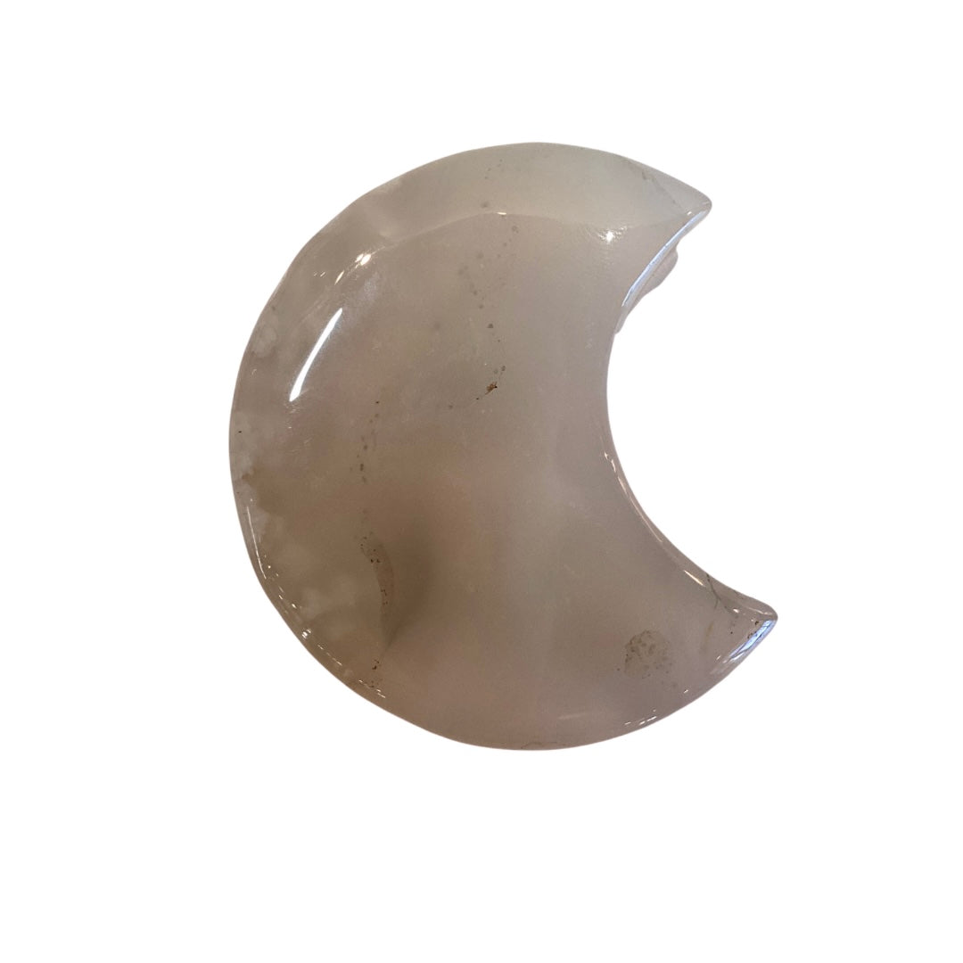 Small Flower Agate Crescent Moon Polished Shape Crystal