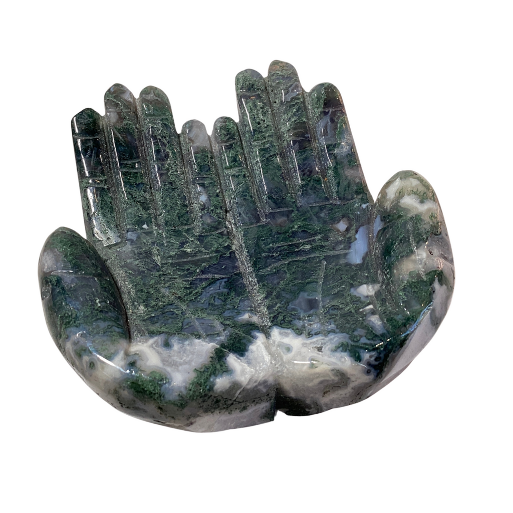 Moss Agate Cupped Hands Bowl