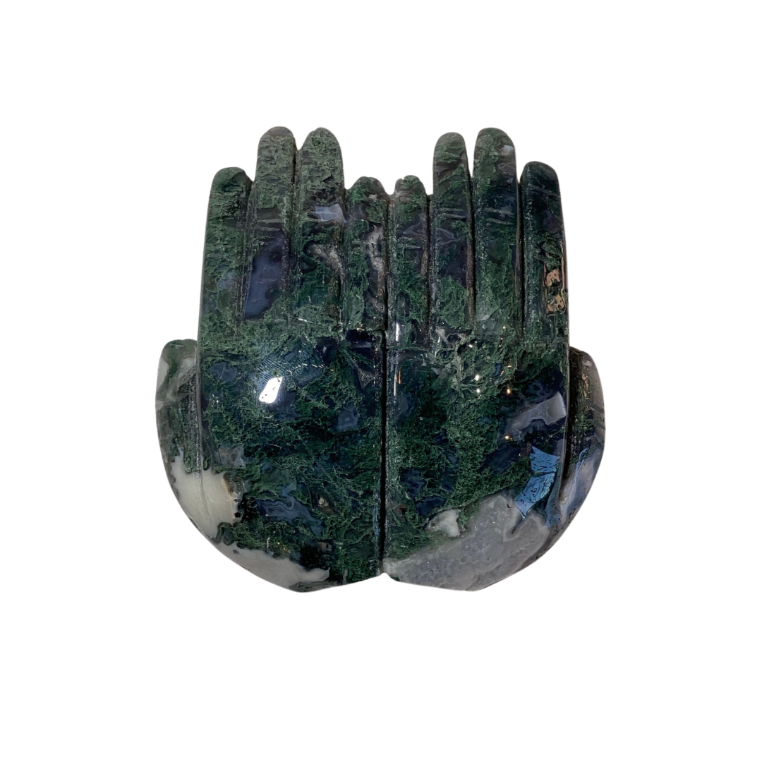 Moss Agate Cupped Hands Bowl