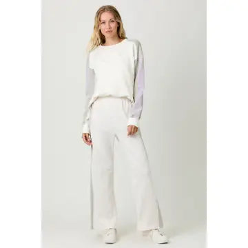 Ivory Washed Color Block Terry Pants whole body view