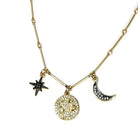 Star, Universe, and Moon Charms on 14k Gold Filled Bar Chain Necklace