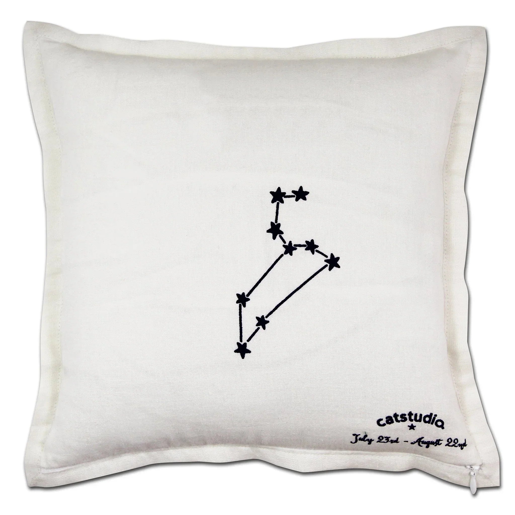 White pillow with black star constellation design and 'catstudio' branding.