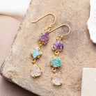 Amethyst, Amazonite & Rose Quartz Maka Earrings on Stone