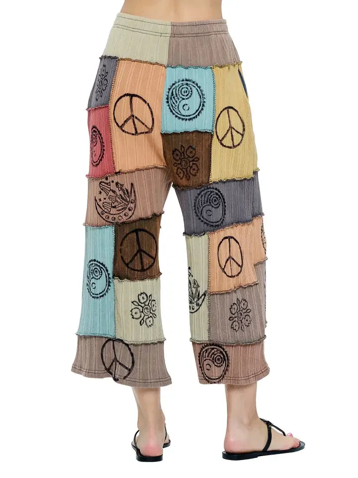 Hippie Patchwork Multi Color Hand Printed Midi Pants Back