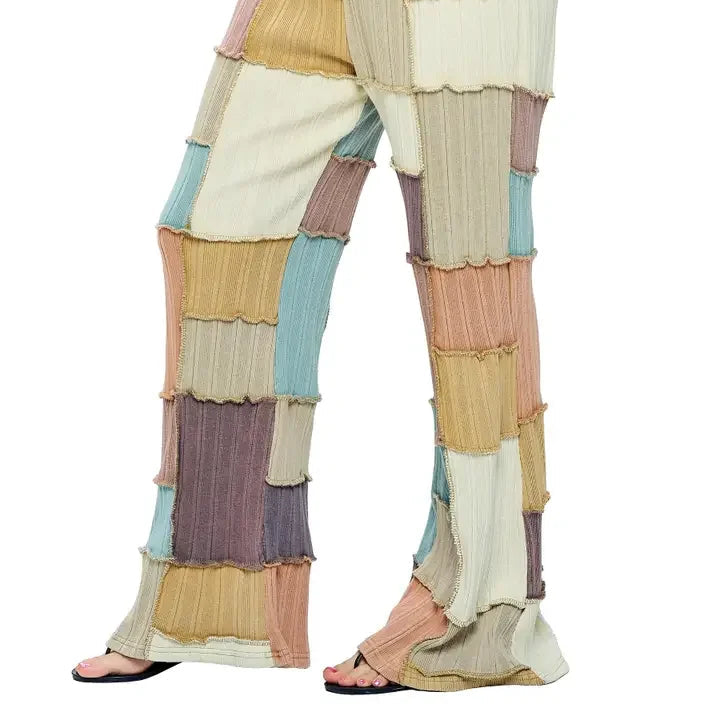 Hippie Patchwork Multicolored Stitching Pants side view