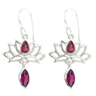 Pink Tourmaline Rhodolite Garnet Lotus Earrings, Sterling