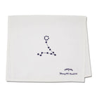 White towel with a star constellation design and text on a white background