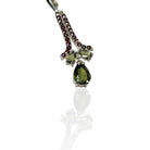 Moldavite and Garnet Art Deco Fountain Pendant