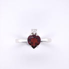 Heart Shaped Garnet Ring with White Topaz Gemstone Accent Sterling Silver Setting