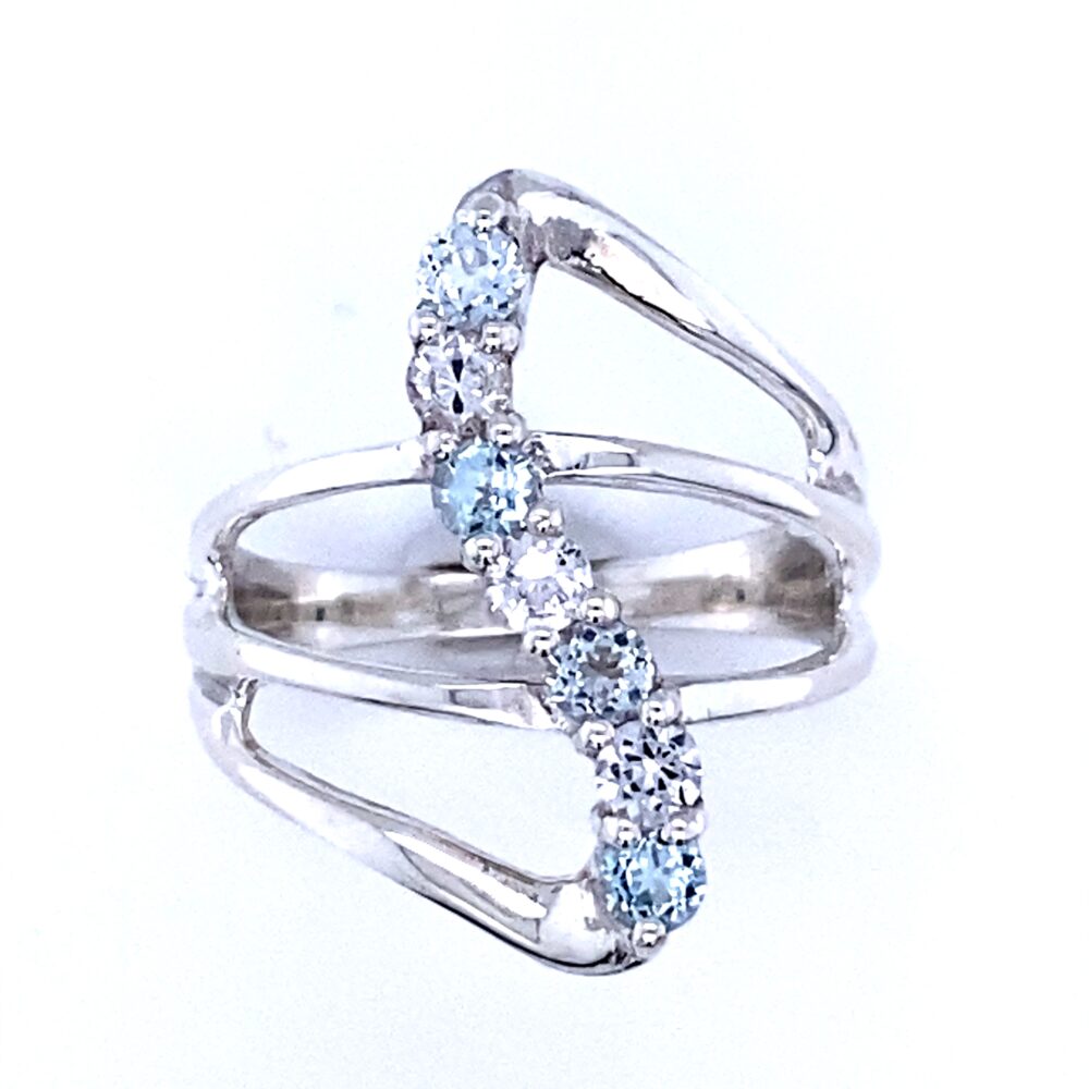 White and Blue Topaz Glitter Ring in Sterling Silver
