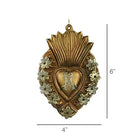 Adorned Sacred Heart Milago Antique Gold Ornament wit Sizing