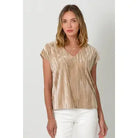 Sand Velvet Cupro V-Neck Top front view