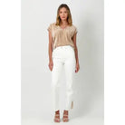 Sand Velvet Cupro V-Neck Top whole body view