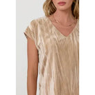 Sand Velvet Cupro V-Neck Top close up view