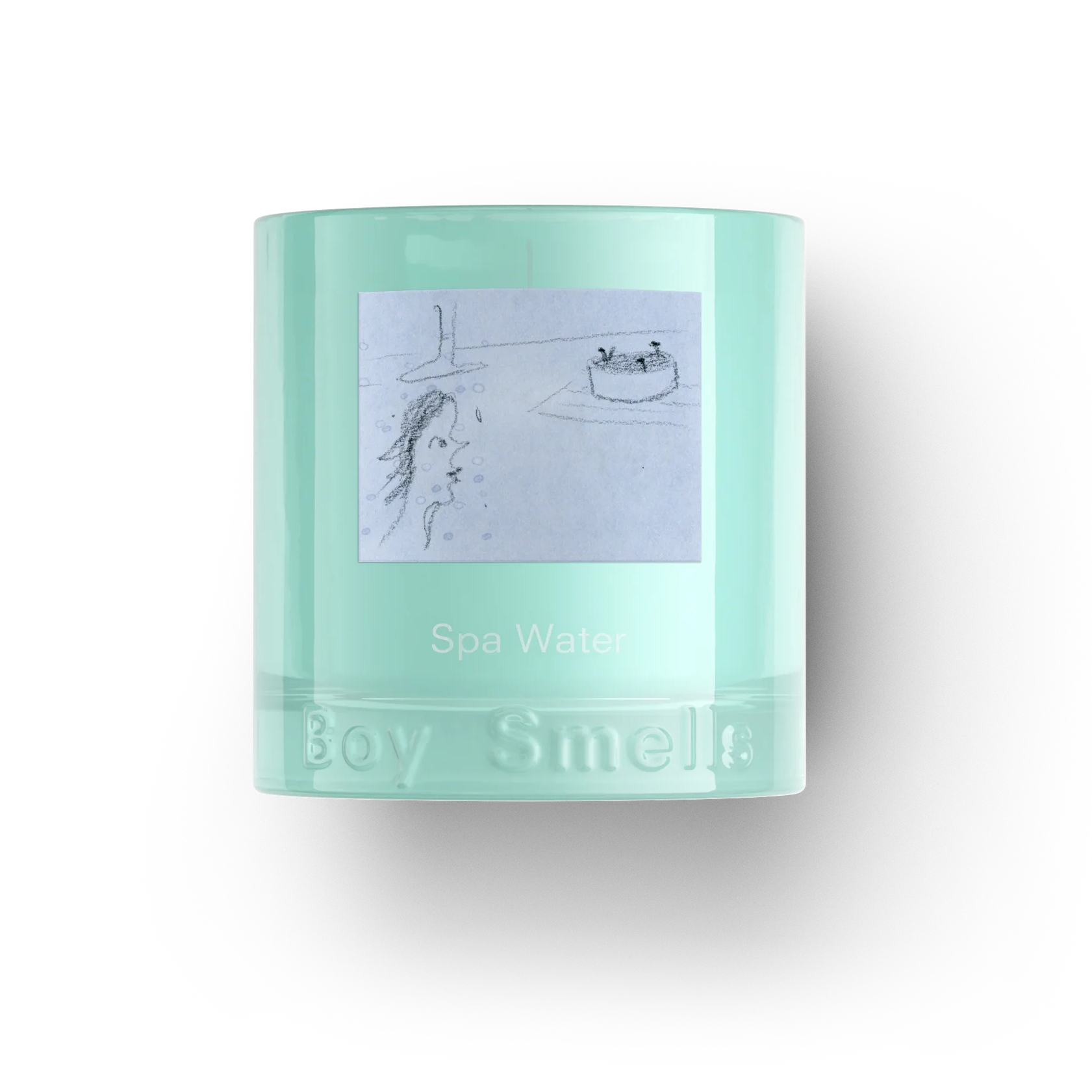Mint green candle Spa Scent with 'Boy Smells' branding and a label on a white background